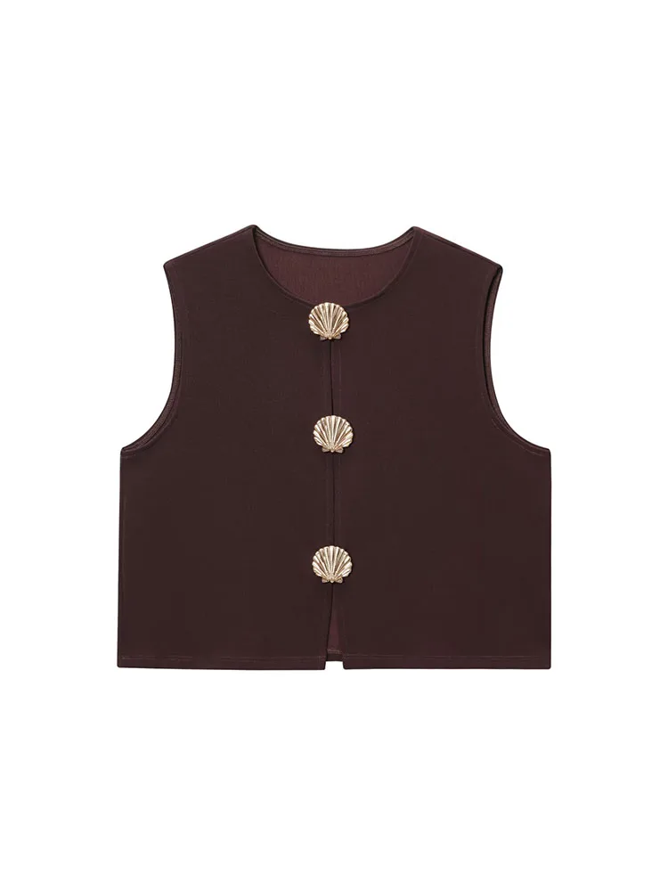 

HH Button Trim Knit Vest Top Women Spring Summer Sleeveless Slimming Cardigan Style Button Accent Chic Office Base Laye