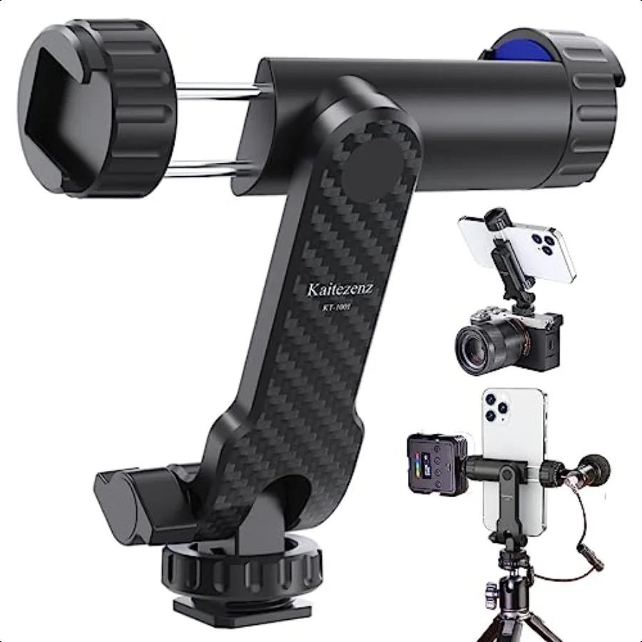

Cell Phone Tripod Mount Universal Tripod Phone Mount with 2 Cold Shoes 360 Rotates 180 Tilts Camera Hot Shoe Phone Mount Smartp