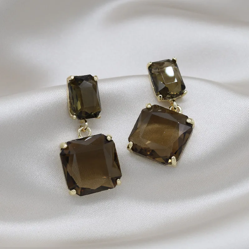 New Sight 2022 Design Square Glass  Stud Earrings for Women Fashion Accessories Simple Style Earrings Jewelry