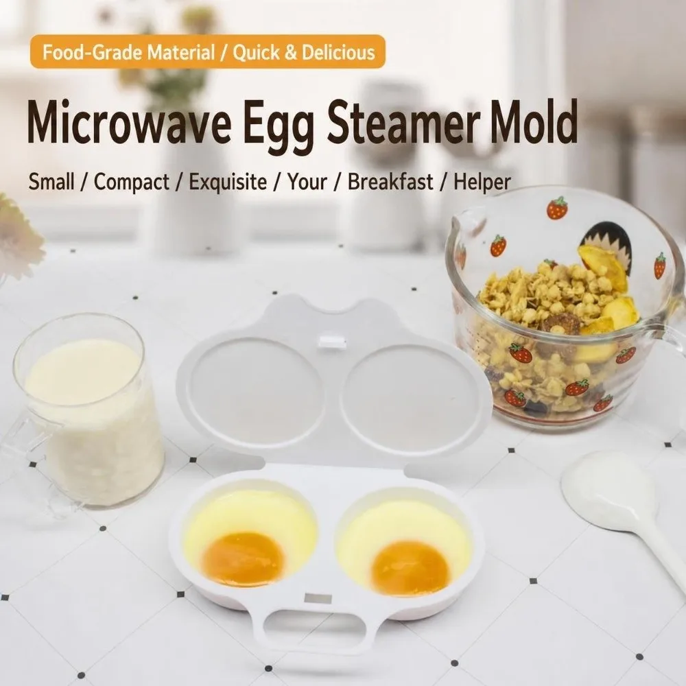 Food Grades Plastic Microwave Egg Cooker Non-Stick with Lid Egg Fryer Heat Resistant Double Cup Egg Steamer Kitchen Gadgets