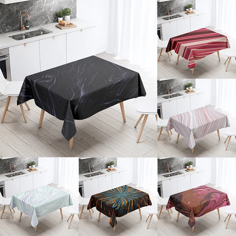 Simple Marble Texture Tablecloth Psychedelic Colorful Geometric Rectangular  Restaurant Table Kitchen Home Decoration