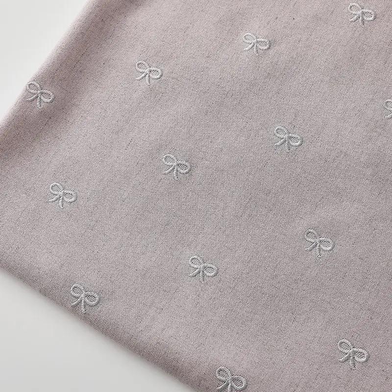 Ins Three-dimensional Cute Bow Embroidery Linen Fabric Shirt Dress Pants Clothing Fabric Drape and Slightly Elastic