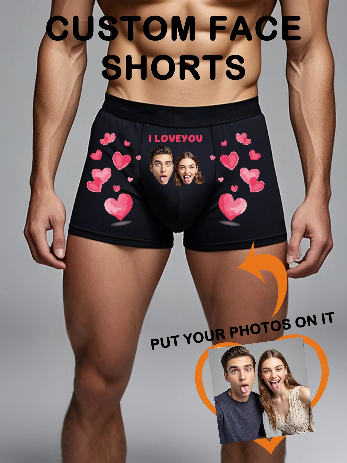Customizable 1-Pack Sexy Men's Boxer Shorts with Portrait Design for Valentine's Day And Anniversaries Comfortable Elastic Fit f