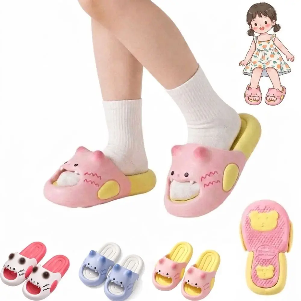 New Waterproof Children's Cat Slippers Bottom Bear Head Shape Anti Slip Kitty Mules Soft Bottom Ladies Slippers Home