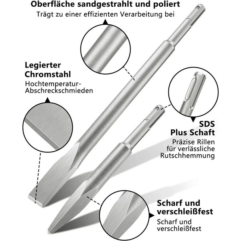 ABKY-6 pezzi SDS Plus Set di scalpelli a forcella Set di scalpelli per martello per trapano per calcestruzzo, muratura, piastrelle, adesivo per piastrelle, naturale