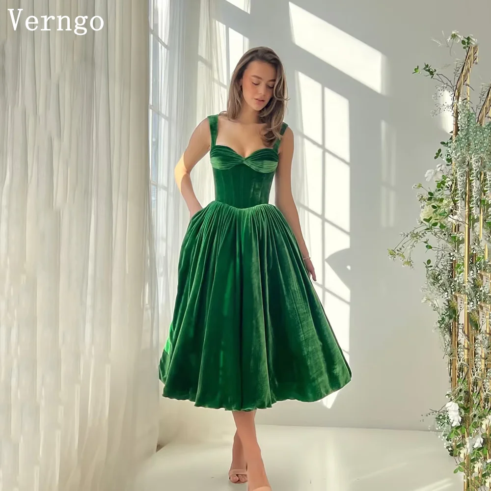 

Verngo зеленое бархатное короткое вечернее платье на тонких бретельках трапециевидное платье для торжественных случаев элегантные платья для выпускного вечера по индивидуальному заказу