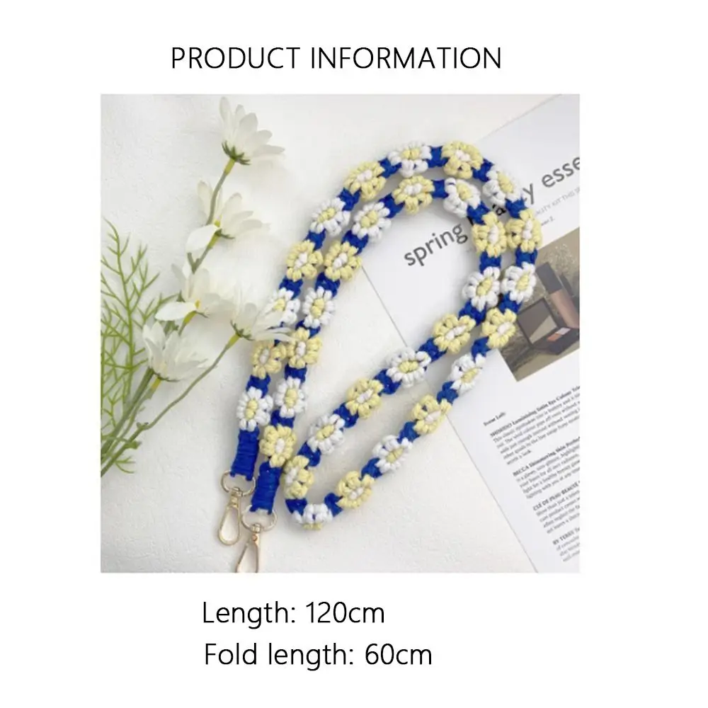 Handmade Daisy Flower Macrame Keychain Gift Braided Boho Floral Mobile Phone Charm Cotton Rope Creative Bags Handle Chain Purse