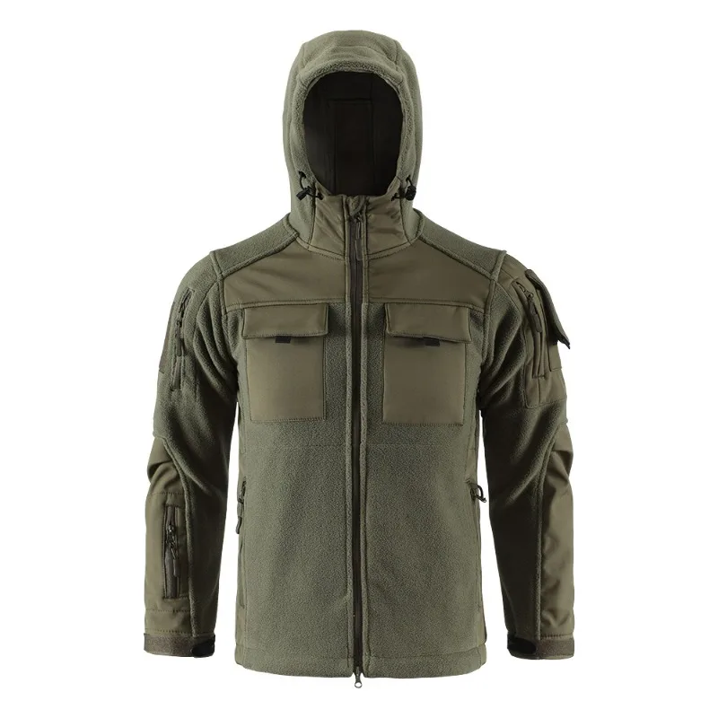 KIDWHXR Man Fleece Tactical Coat Autumn Winter Camouflage Printed Male Hooded Jacket Outdoor Sport Long Sleeve Men Outerwear