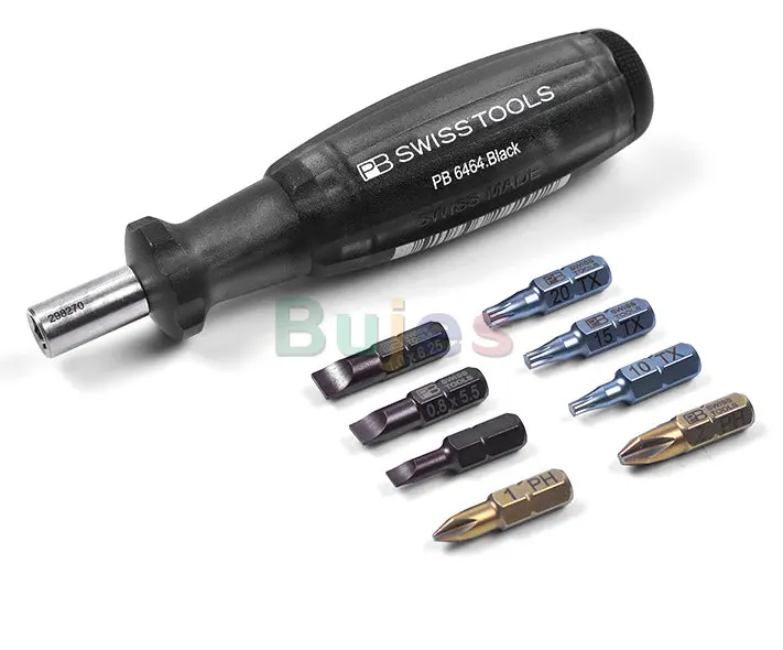 PB Swiss Tools PB 6464 Insider - Pocket Tool with Integrated Bit Magazine and 8 PrecisionBits C6. PB 6465 Universal Bit Holder