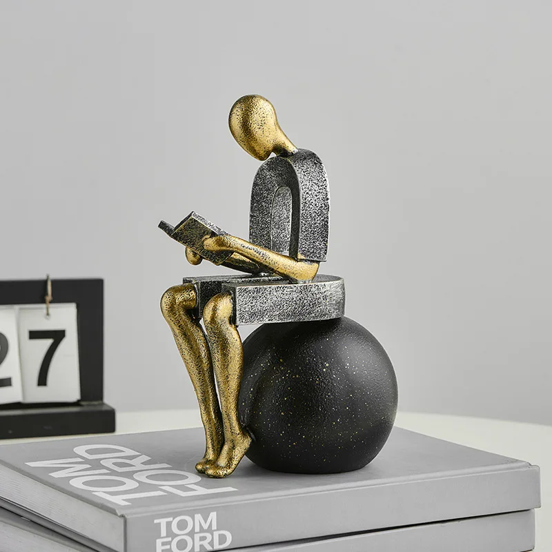 Minimalist Thinker Statue Abstract Person Reading Book Resin Ornament Home Office Shelf Decor