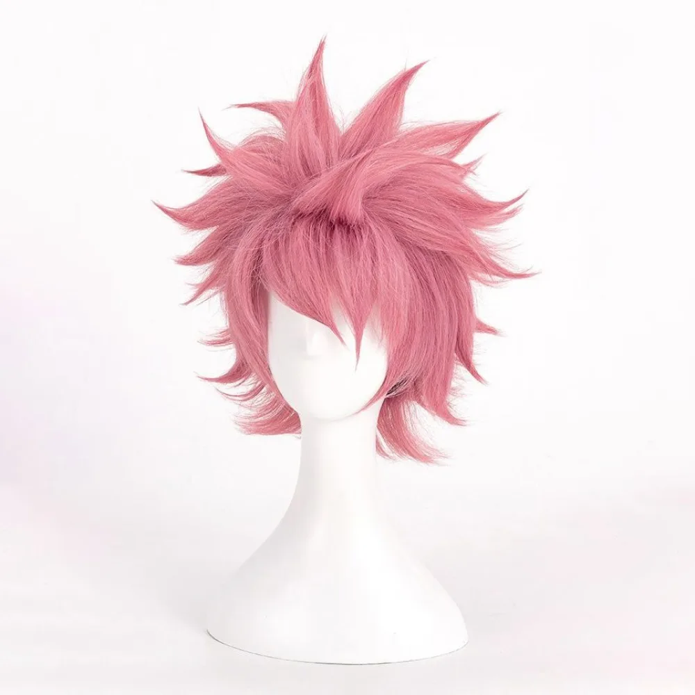 Anime Fairy Tail Cosplay Etherious Natsu Dragneel Wig Unisex Pink Short Spiky Layered Synthetic Hair Basic for New Cosplayers