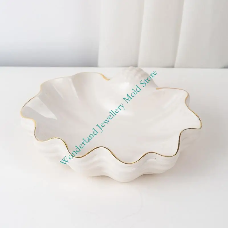 White Ceramic Shell Shaped Jewelry Tray Holder with Irregular Designs Perfect for Storing Necklaces Bracelets Earrings Rings