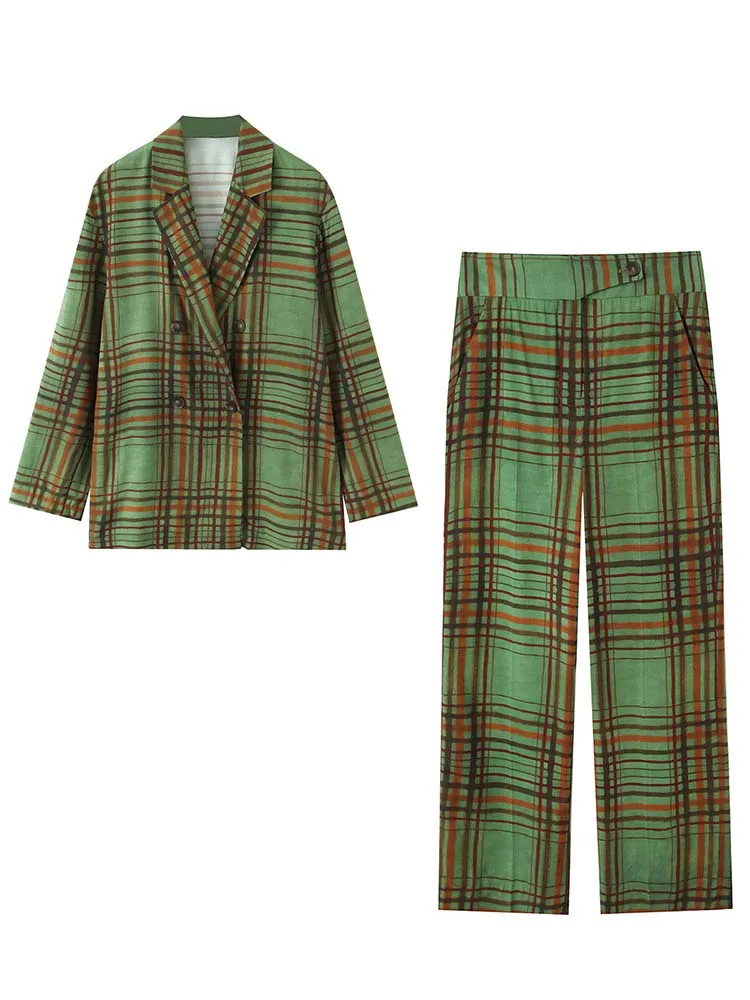 

Брюки с высокой талией, комплекты из двух предметов, женский модный клетчатый пиджак с длинными рукавами, пальто, брюки, женский костюм, новинка 2025, женская одежда