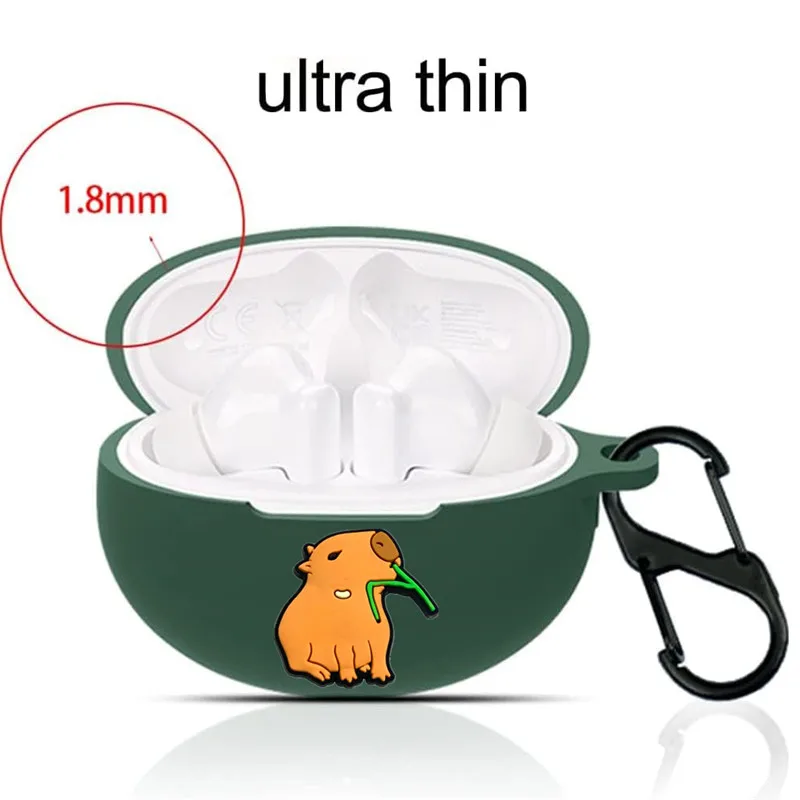 Diy animal capivara caso do fone de ouvido para huawei freebuds 4i/5i/6i silicone blutooth fones caixa carregamento capa protetora com gancho