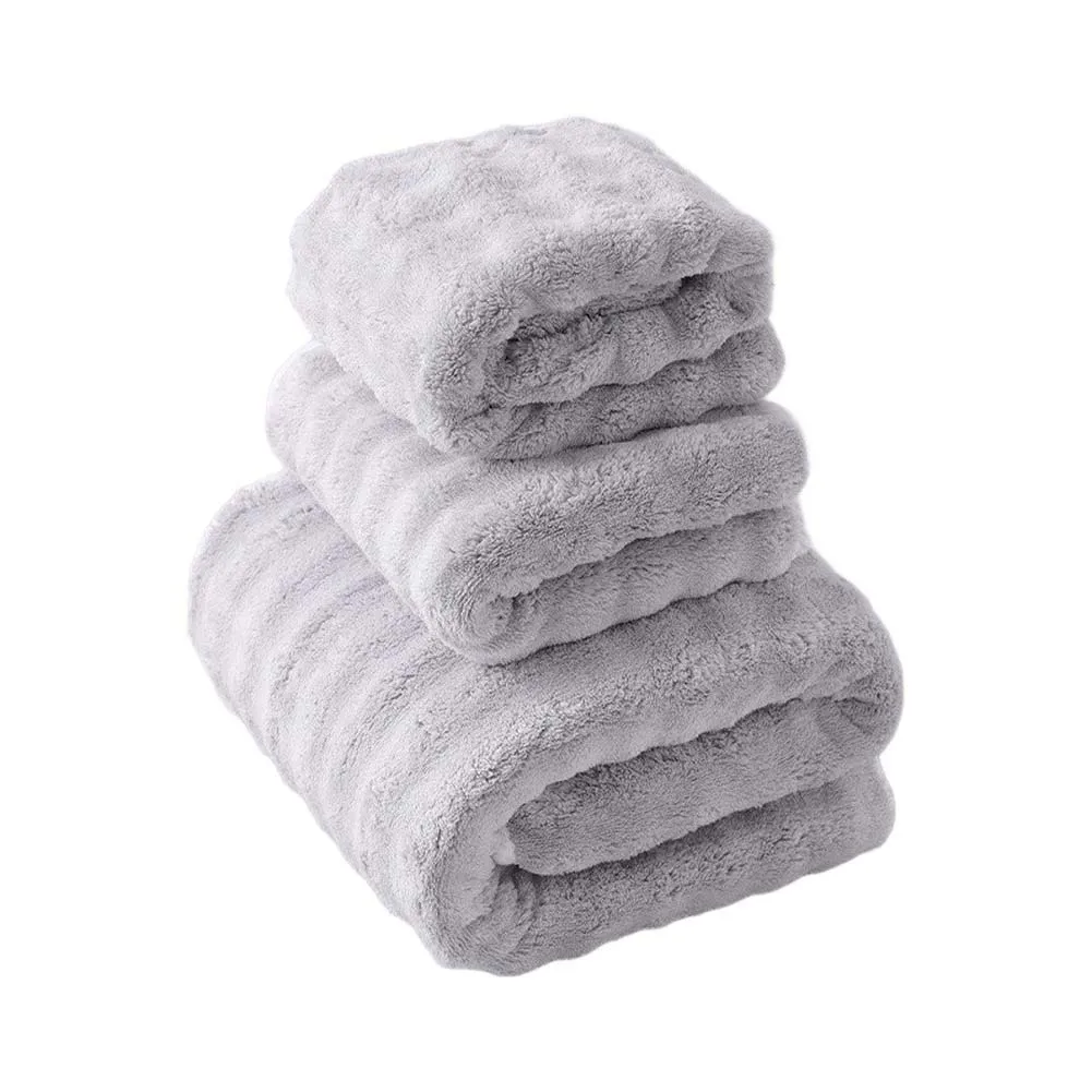 Lint Free Fabric Coral Fleece Towel Set Machine-washable Thickened Coral Fleece Skin-friendly Texture Highly Absorbent