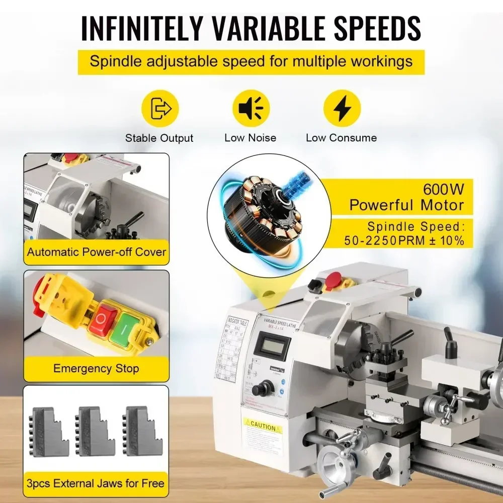 SIHAO 8 X14 Inch Variable-Speed Benchtop Metal Lathe, Compact DIY Metalworking Equipment, Multi-Function Machine for Turning, Drilling, Threading & Milling for Home Workshop