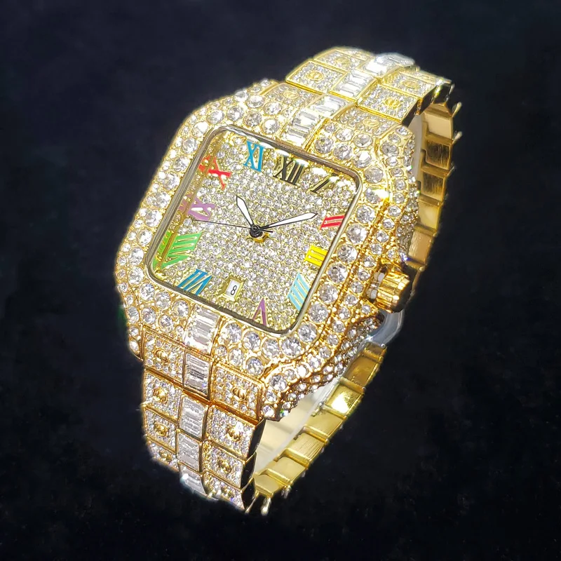Hot Sale Diamond Watch for Men Top Brand Luxury Ice Wristwatch Fashion Stainless Steel Waterproof Quartz Watches Dropshipping