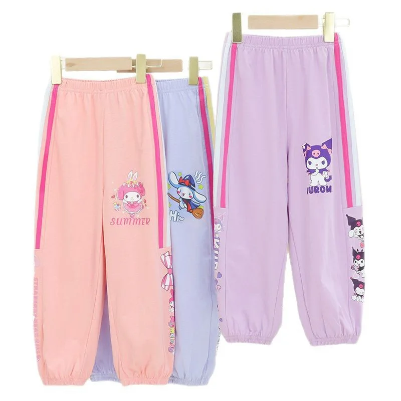 

2 шт. кавайные штаны Kuromi в стиле аниме, штаны My Melody для мальчиков и девочек, свободные удобные детские хлопковые штаны на открытом воздухе, устойчивые к комаров, подарок