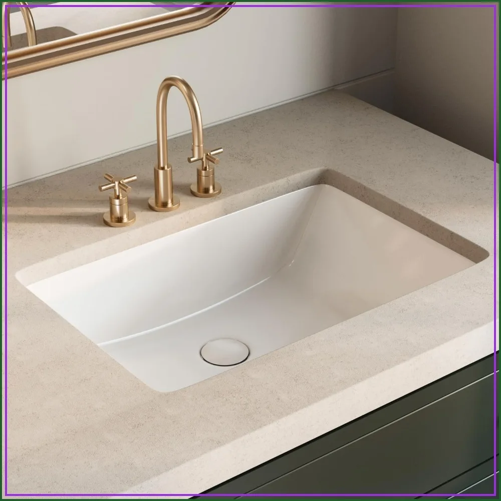 24 Inch Rectangle Undermount Bathroom Sink with Overflow Glossy White Ceramic Basin