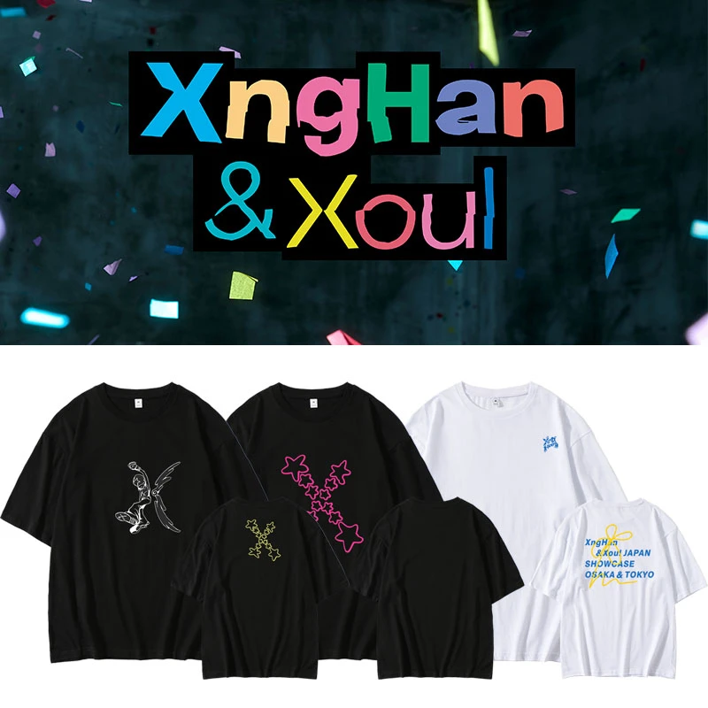 

XngHan&Xoul T-shirt Men Women Cotton Kpop Oversized Tshirt Short Sleeve T Shirt Streetwear Tops Tee