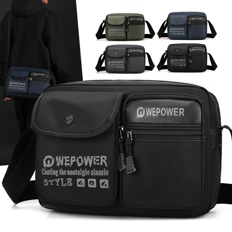 Men's waterproof nylon fabric casual single-shoulder bag, multi-pocket commuting travel ultra-light crossbody bag