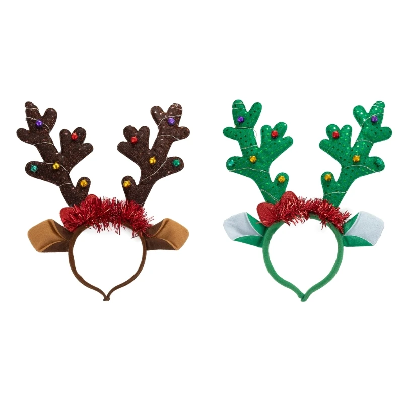 Festive LED Headband with Reindeer Antlers and Unique Deer Horn Headdress F3MD