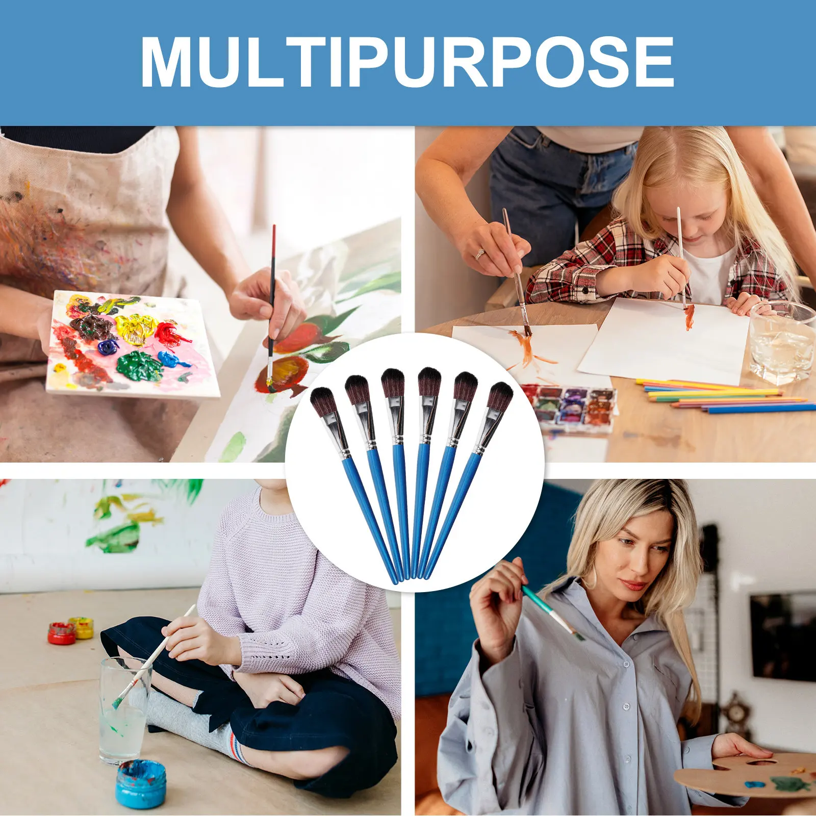 6Pcs Painting Brush Set Nylon Hair Professional Grade for Watercolor Acrylic Oil Gouache Painting Detail Work Lightweight Easy
