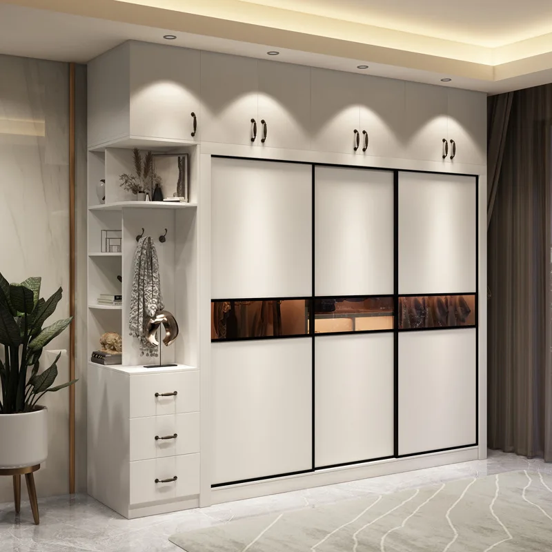 White wardrobe household rental house bedroom modern simple and economical sliding door wardrobe