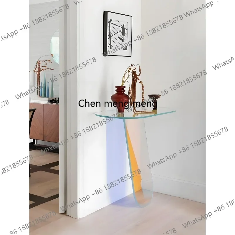 RR Italian minimalist stained glass porch table living room wall colorful tempered glass shelf