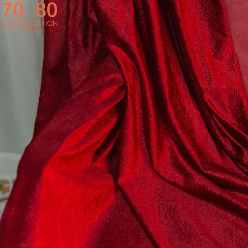 Electric Carving Paisley Jacquard Wine Red Velvet BlackoutCurtains for Living Room Bedroom Customized French Window Balcony