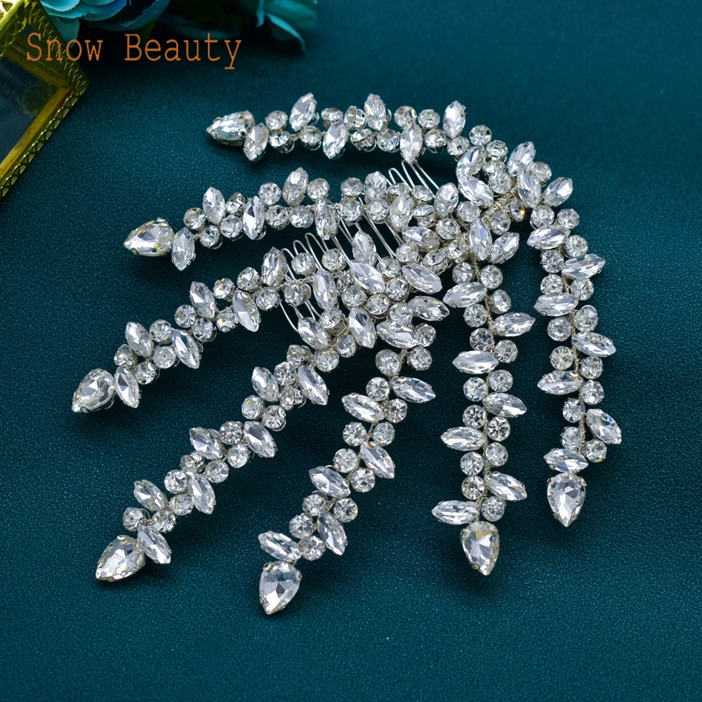 Peine de pelo de diamantes de imitación de lujo, tocado de novia hecho a mano, Clip de cristal, accesorios para el cabello de boda, regalo de novia, DZ031