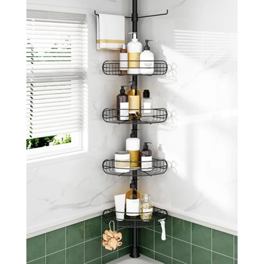 

Угловой органайзер для душа на телескопической штанге, 4-уровневые регулируемые полки, нержавеющий, для хранения внутри душевой кабины