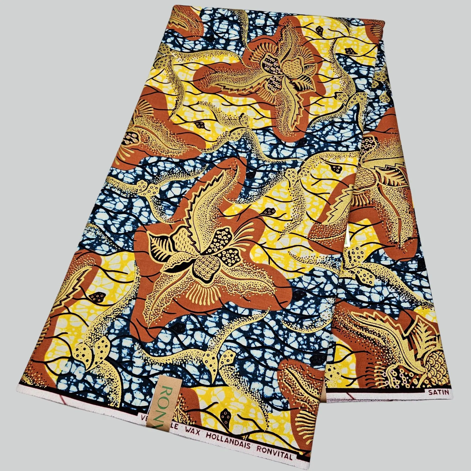 

46 дюймов, ширина 6 ярдов, длинная оранжево-желтая хлопковая африканская восковая ткань с принтом для шитья своими руками, ткань батик для платья, подушки R2938