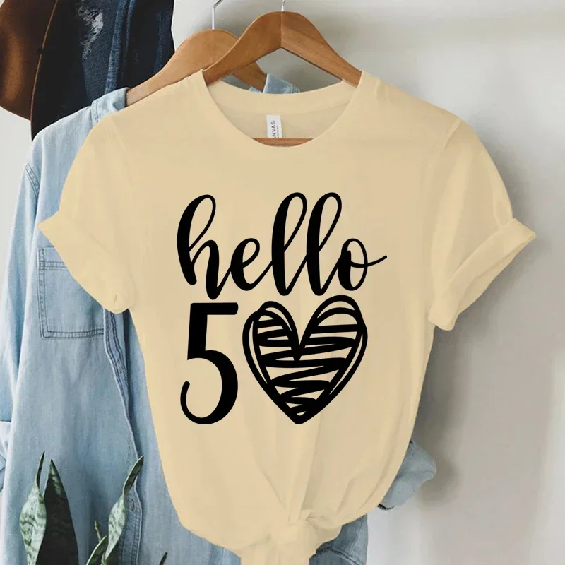 New Arrival Hello 50 Loose Funny T-shirt Hello Fifty Shirt 50th Birthday Shirt Birthday Party Tees Gift Casual Women Shirt Top