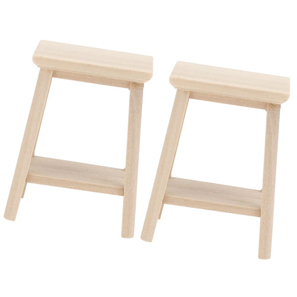 2 Pcs Dollhouse Stool Model Bonsai Miniature Furniture Adorn Wooden Layout Prop