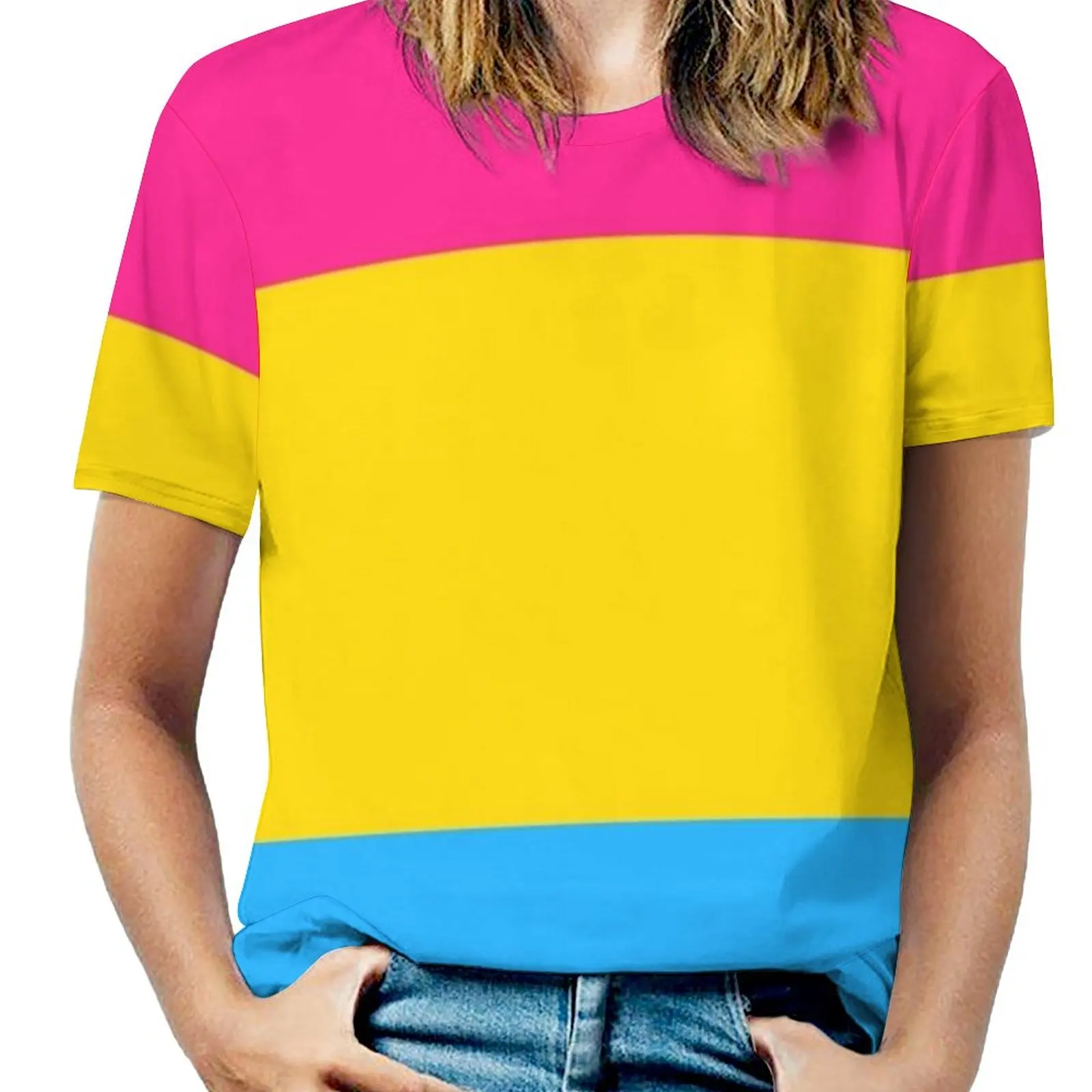 

Tri Color Design-Pink Yellow Blue Fashion Print Women Ladies Girls T-Shirt Harajuku Round Neck Short Sleeve Tops & Tees