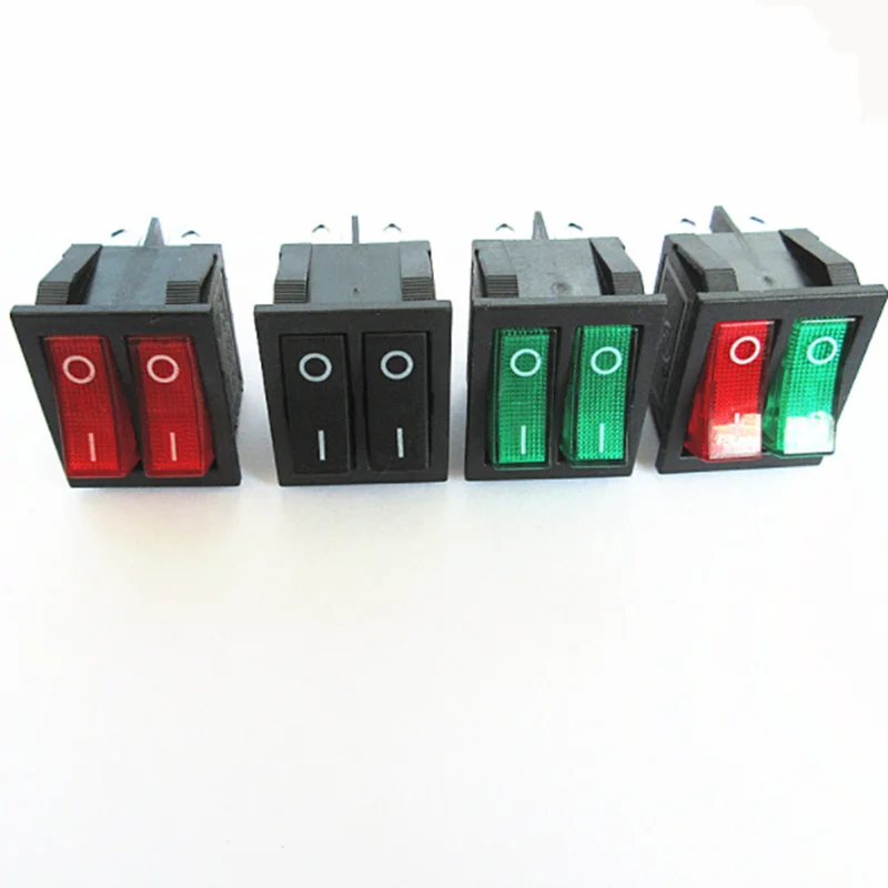 1Pcs 빨간색 녹색 빛 16A 250V/20A 125VAC DPDT ON OFF 6 핀 로커 보트 스위치