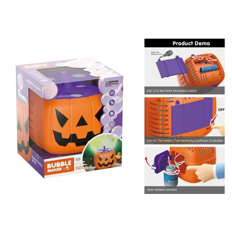 Pumpkin Bubble Maker 360 Degree Leak Proof Pumpkin Bubble One Click Automatic Jack O Lantern Toy Blowing Purple Light up Bubbles
