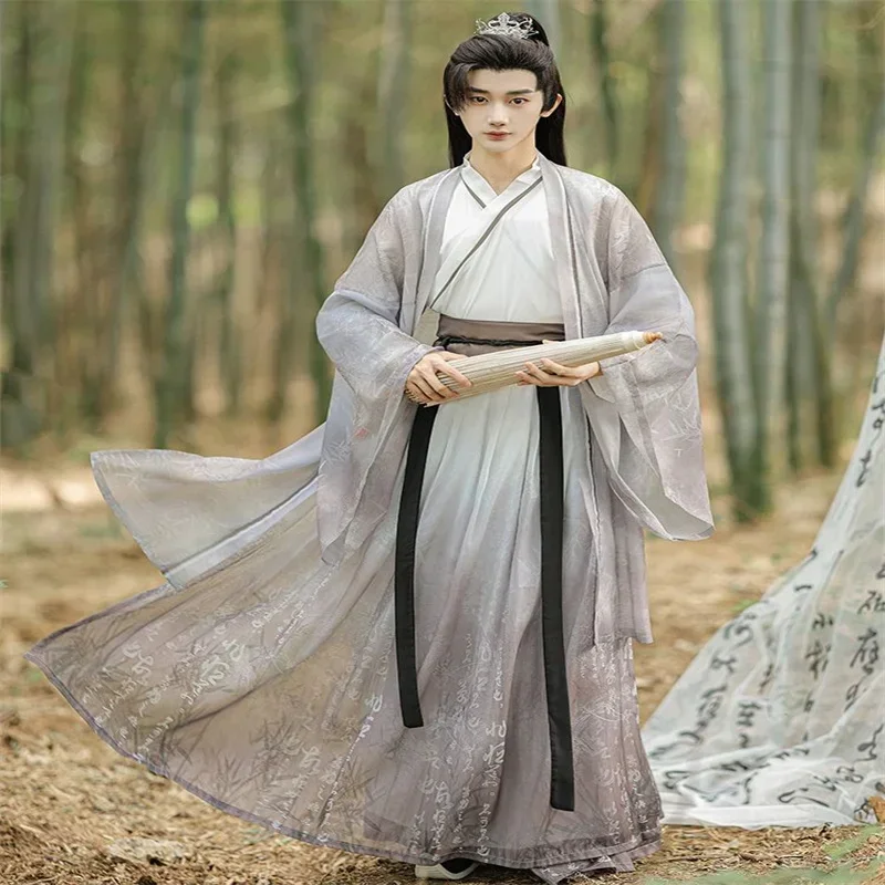 Hanfu Men Chinese Traditional Weijin Dynasty Fairy Wuxia Cosplay Ancient Costume Male Swordsman Outfit Stage Folk Dance Party