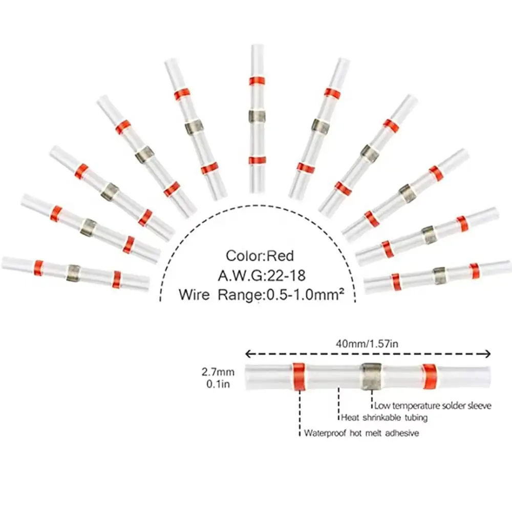 

500Pcs/Set Durable Insulated Heat Shrink Tube Butt Solder Waterproof Electric Connector Set With Solder Seal Butt Connectors