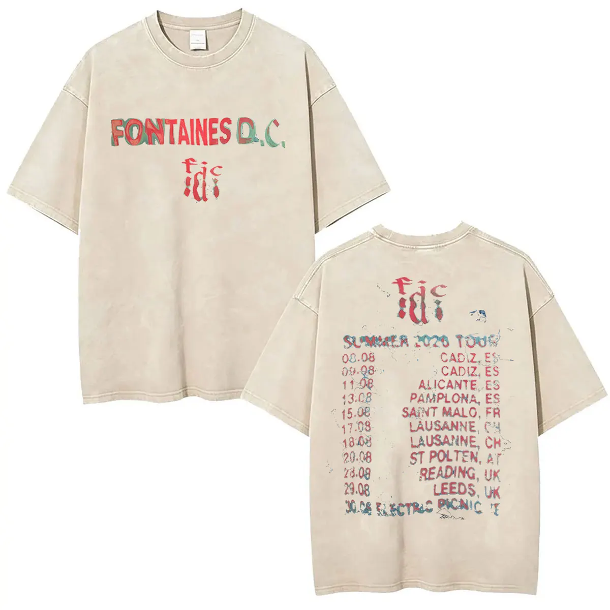 Rock Band Fontaines D.C Summer 2026 Tour Vintage Washed T Shirt Men Women Hip Hop Gothic Fashion Short Sleeve T-shirt Streetwear