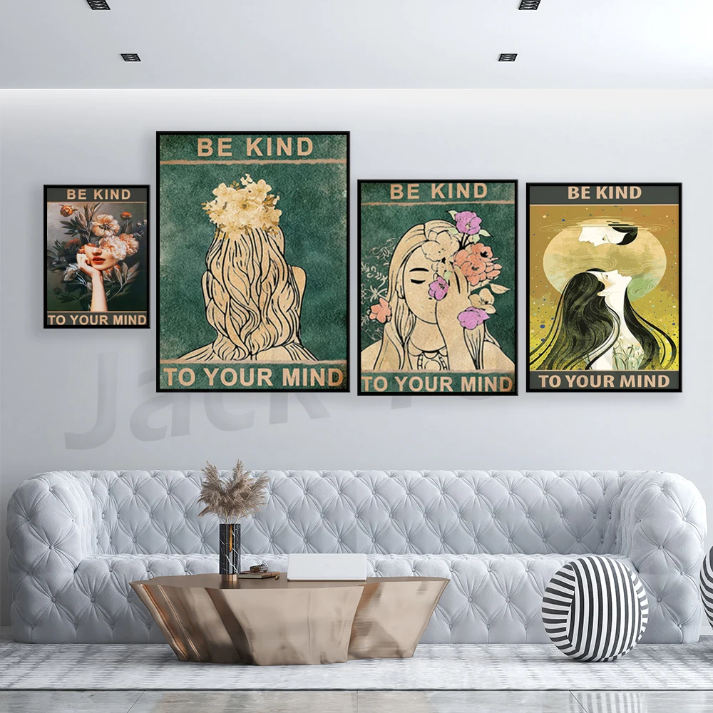 ملصق Be Kind To Your Mind، ملصق زهور، طباعة زهور، فن الحديقة، ديكور فني جداري، ملصق عتيق، فن ريترو، طباعة عتيقة، #3