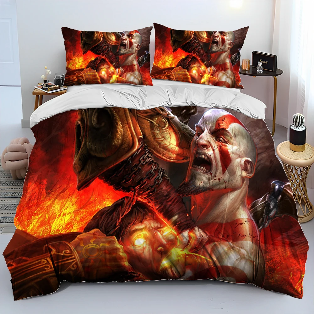 God of War Game Gamers Kratos Comforter Bedding Set,Duvet Cover Bed Set Quilt Cover Pillowcase,king Queen Size Bedding Set Kids