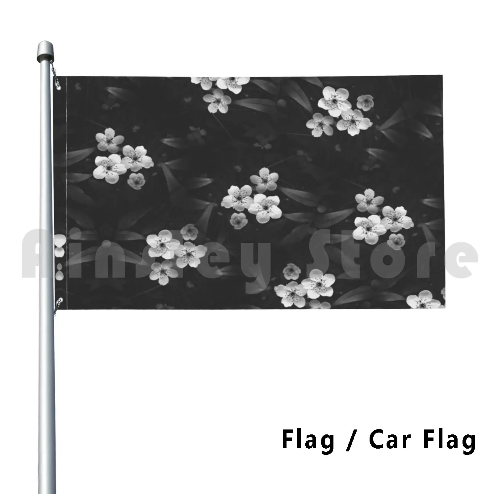 Flowers Pattern Outdoor Decor Flag Car Flag Flowers Blossoms Pattern Floral Bloom Black White Flower Blooms