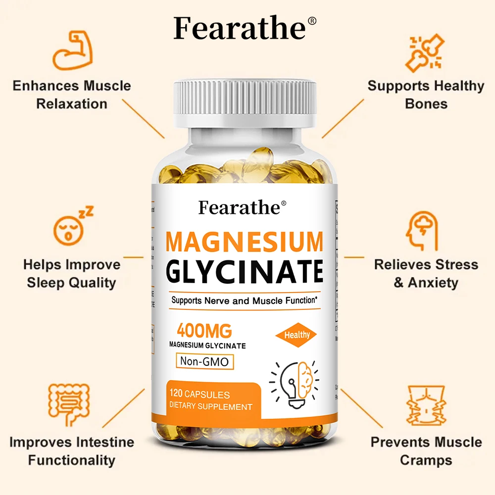 Magnesium Glycinate 400mg Capsules, Support Muscle, Bone, Heart, Nerve, Sleep Quality & Immune System Health, Non-GMO