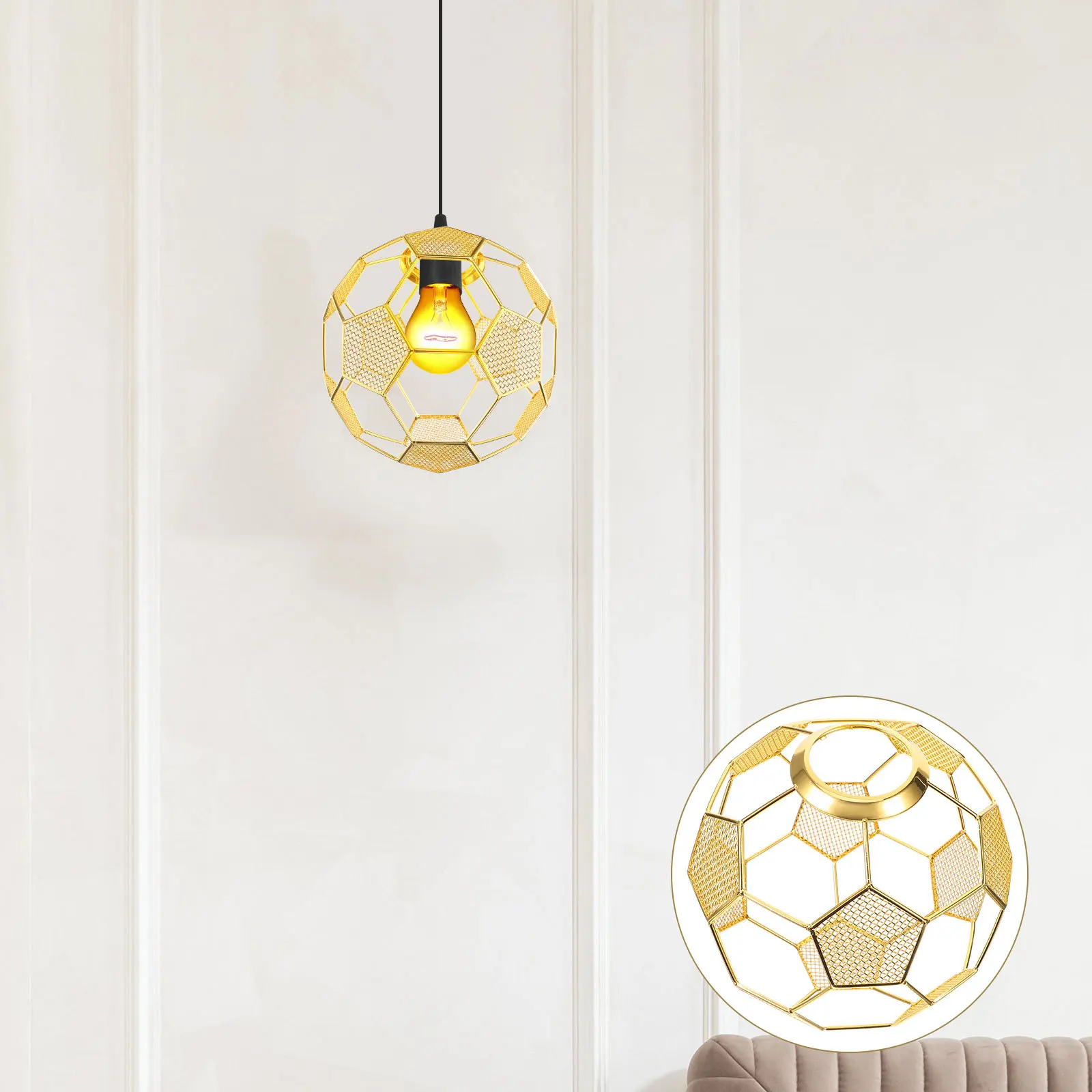 

Decorative Soccer Lampshade Industrial Style Metal Light Cover for Hallway Kitchen Bar Home Lamp Shade Hollow Out Lamp Shade