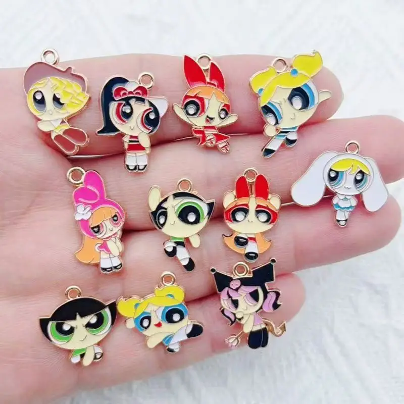 10 pendentifs en alliage motif fille de dessin animé effet goutte d'huile, accessoires DIY pour la fabrication de bijoux, boucles d'oreilles et porte-clés