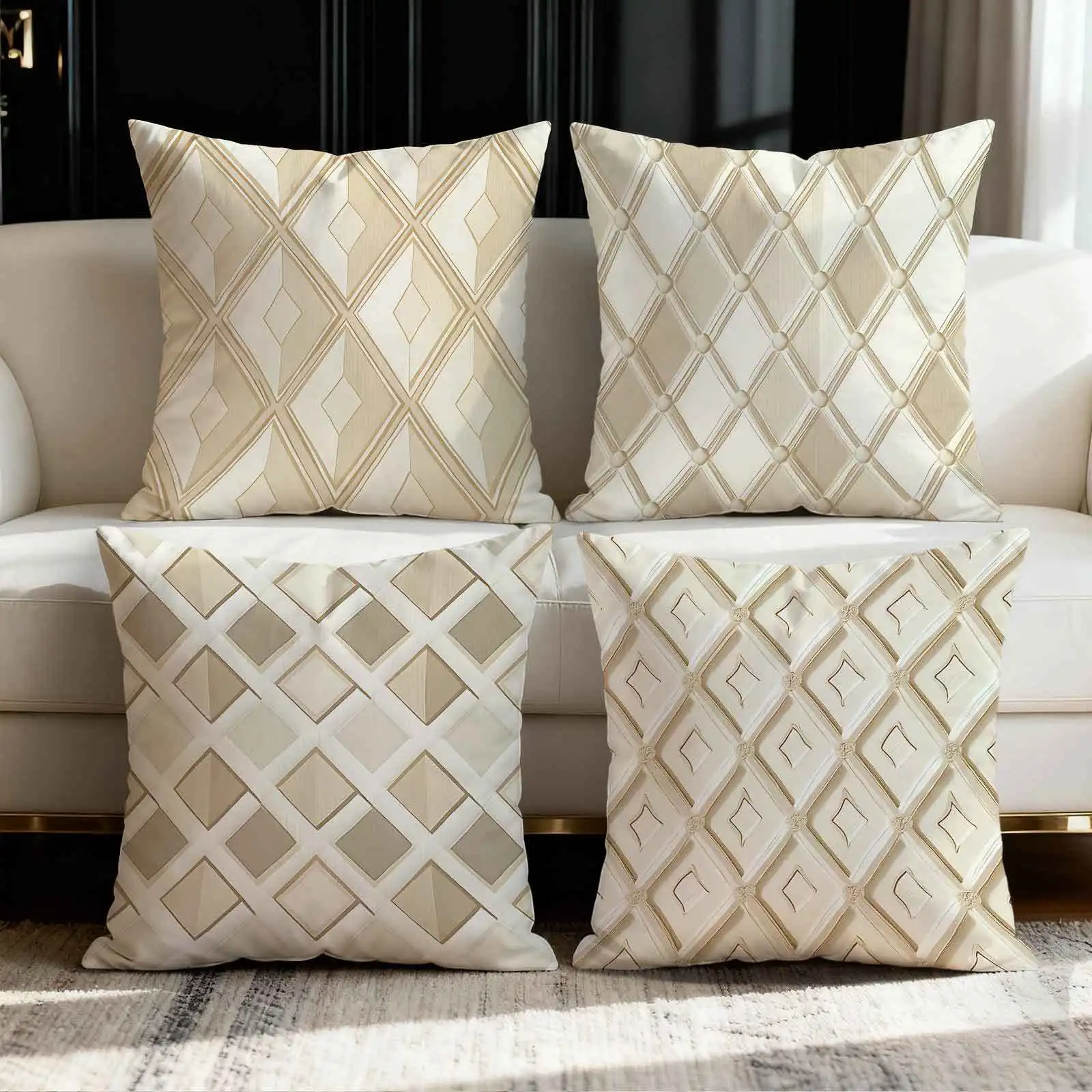 4 Stück luxuriöse geometrische Kissenbezüge, 45 x 45 cm, doppelseitig bedruckt, quadratische Kissenbezüge, Wohnzimmer-Dekoration, ohne Einlage