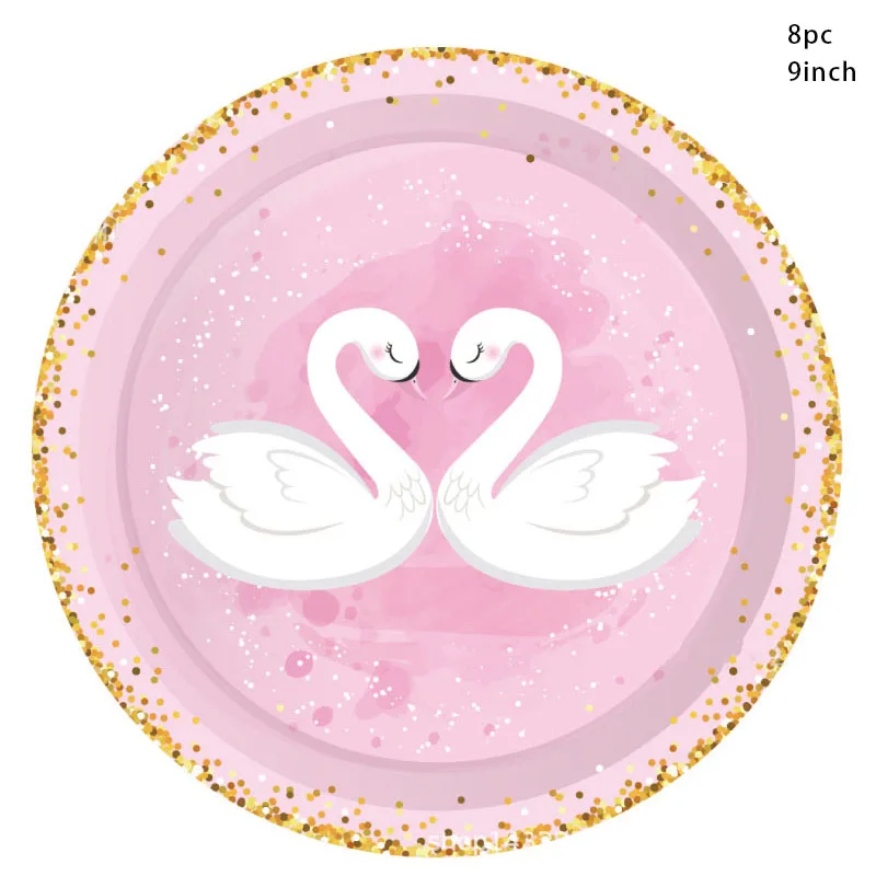 Vajilla desechable de cisne rosa para fiesta, servilletas de cisne de corona dorada, platos, tazas, tema de cisne feliz para niñas, decoración de