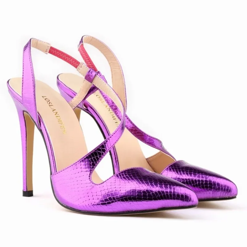LOSLANDIFEN Hot Selling Women Pumps Dress Shallow Pointed Toe PU 11CM Thin high heels Crocodile pattern Novelty Pumps Women Shoe